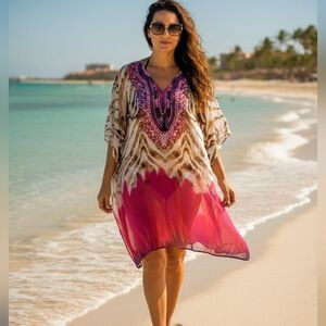 Gypsie Blu Embellished Boho Kaftan Tunic – One Size